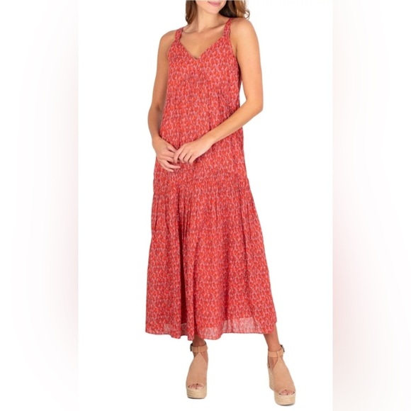 15. Joie Pink Tiered Maxi Sundress Plunge Neckline Resort Wear Size XXL - Picture 3 of 12